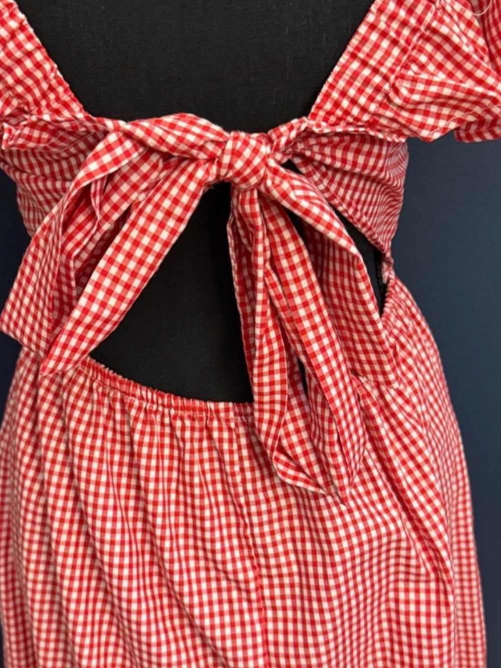 Red & White Gingham Smocked Midi Dress - Picture 2 of 4
